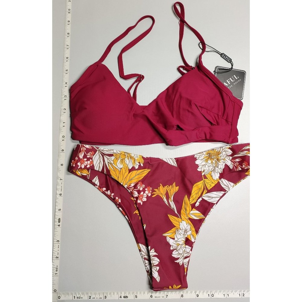 NWT ZAFUL Small Tankini Yellow Floral Red base bikini set